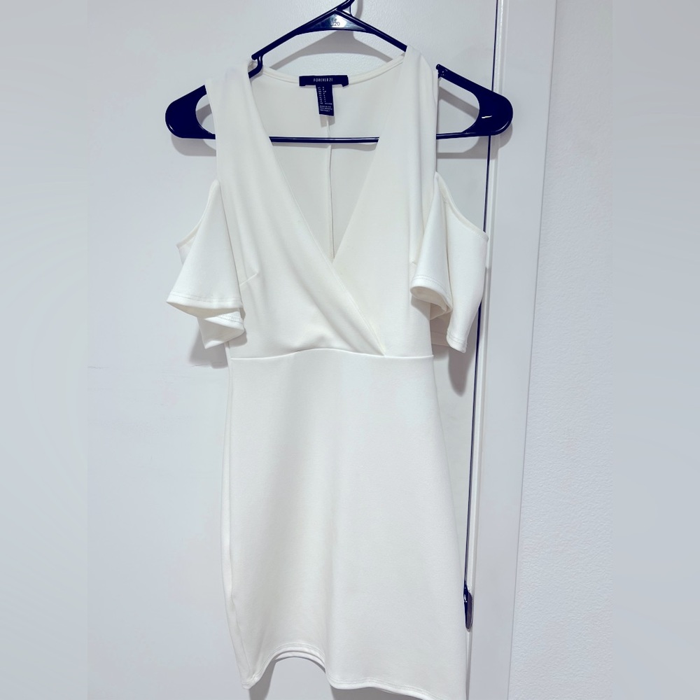 Forever 21 White Mini Dress Open Shoulders Size S